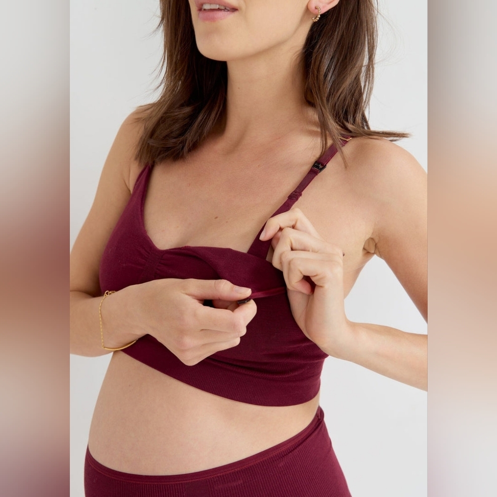 Hatch the Essential nursing and pumping bra in burgundy, large
